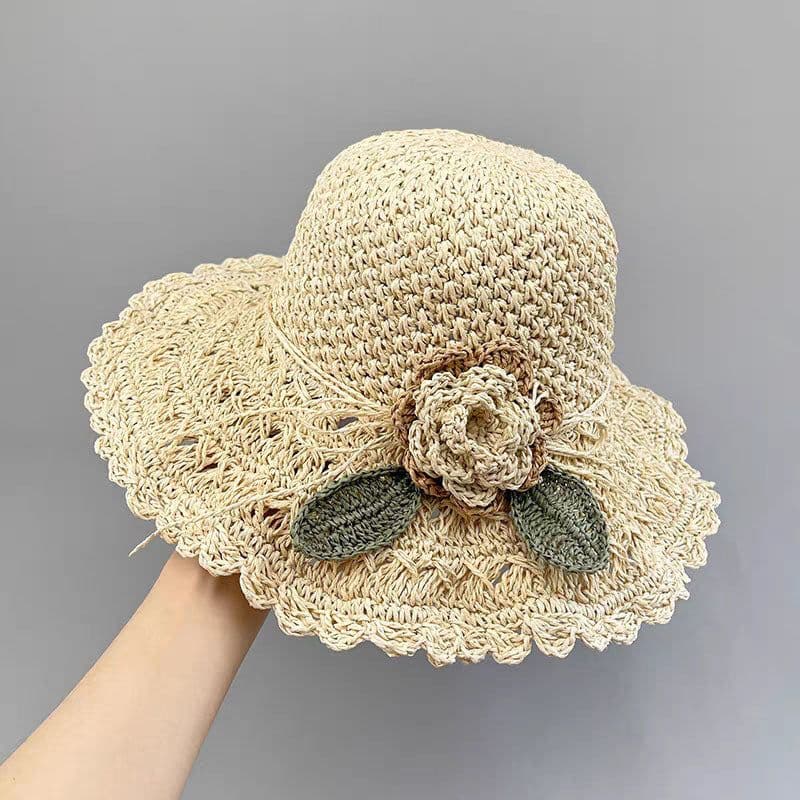 image-Hand-woven Summer Hat Straw Hat Female Sunshade Flower Foldable Sun Protection Sun Hat