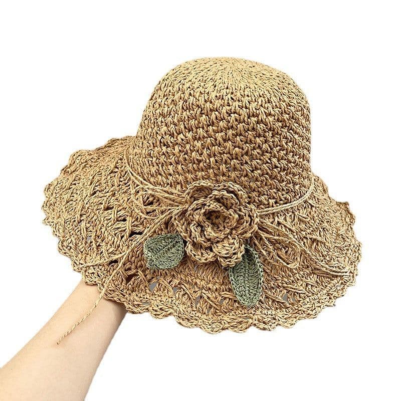 image-Hand-woven Summer Hat Straw Hat Female Sunshade Flower Foldable Sun Protection Sun Hat