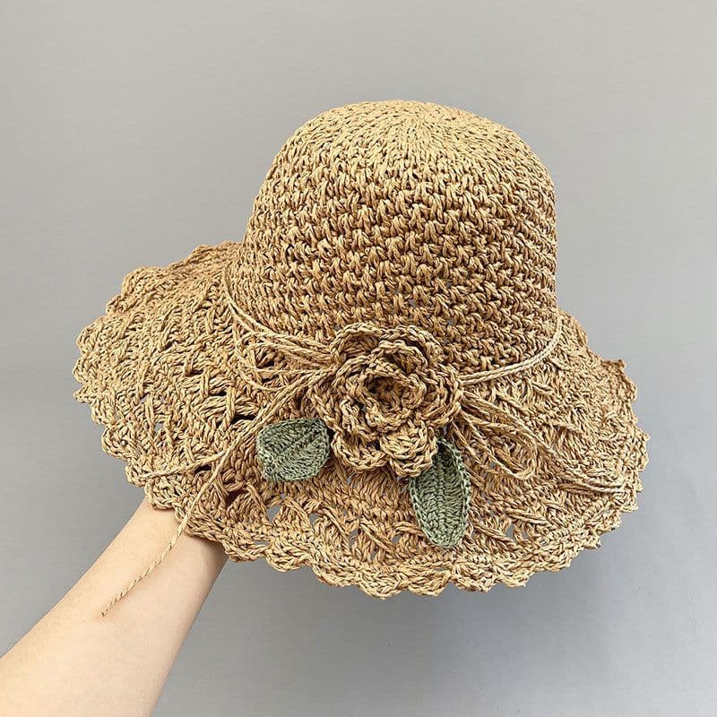 image-Hand-woven Summer Hat Straw Hat Female Sunshade Flower Foldable Sun Protection Sun Hat