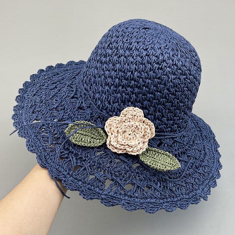 image-Hand-woven Summer Hat Straw Hat Female Sunshade Flower Foldable Sun Protection Sun Hat