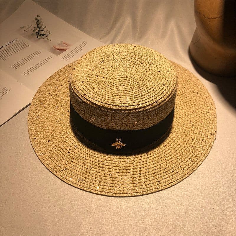 image-European And American Retro Gold Woven Straw Hat