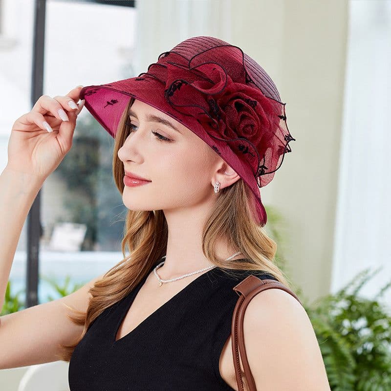 image-Sun Hat Female Organza Bucket Hat Sun Shade UV Protection