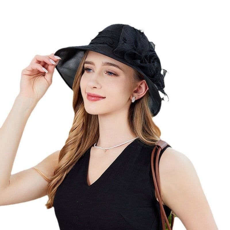 image-Sun Hat Female Organza Bucket Hat Sun Shade UV Protection