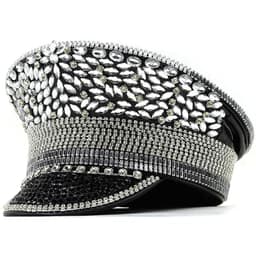 image-Women's Diamond Wedding Hat Silver Sequined Diamonds Photography Hat Peaked Cap Flat-top Hat Performance Cap