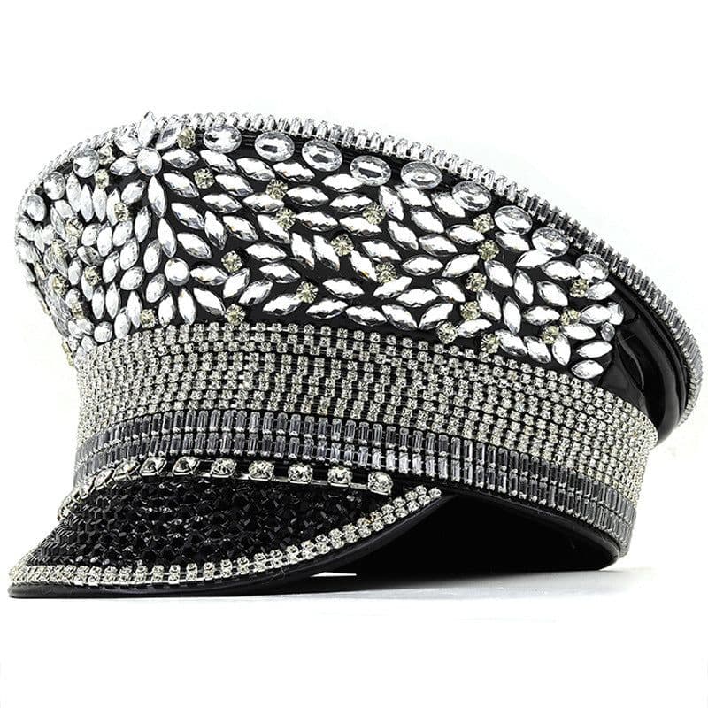 image-Women's Diamond Wedding Hat Silver Sequined Diamonds Photography Hat Peaked Cap Flat-top Hat Performance Cap