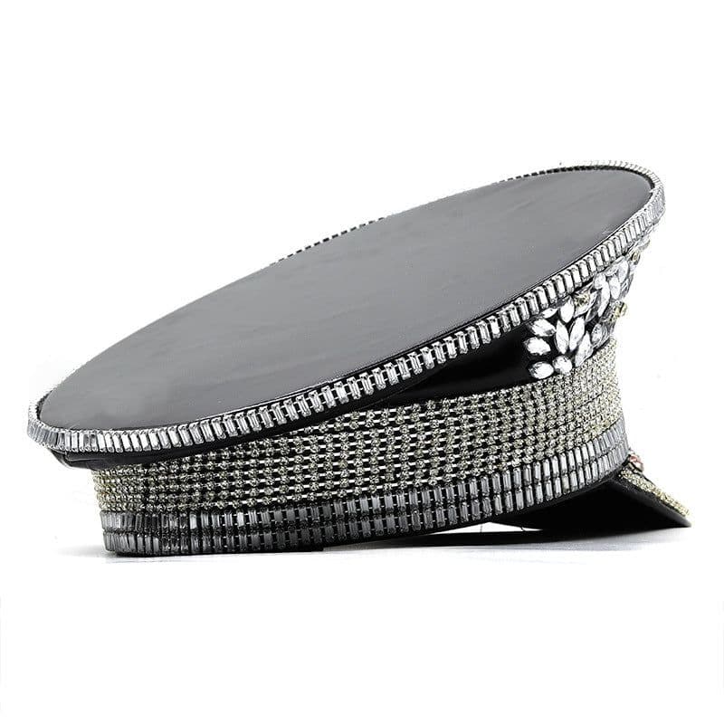 image-Women's Diamond Wedding Hat Silver Sequined Diamonds Photography Hat Peaked Cap Flat-top Hat Performance Cap