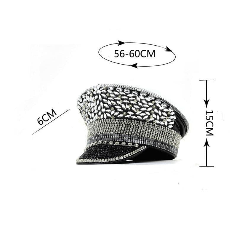 image-Women's Diamond Wedding Hat Silver Sequined Diamonds Photography Hat Peaked Cap Flat-top Hat Performance Cap