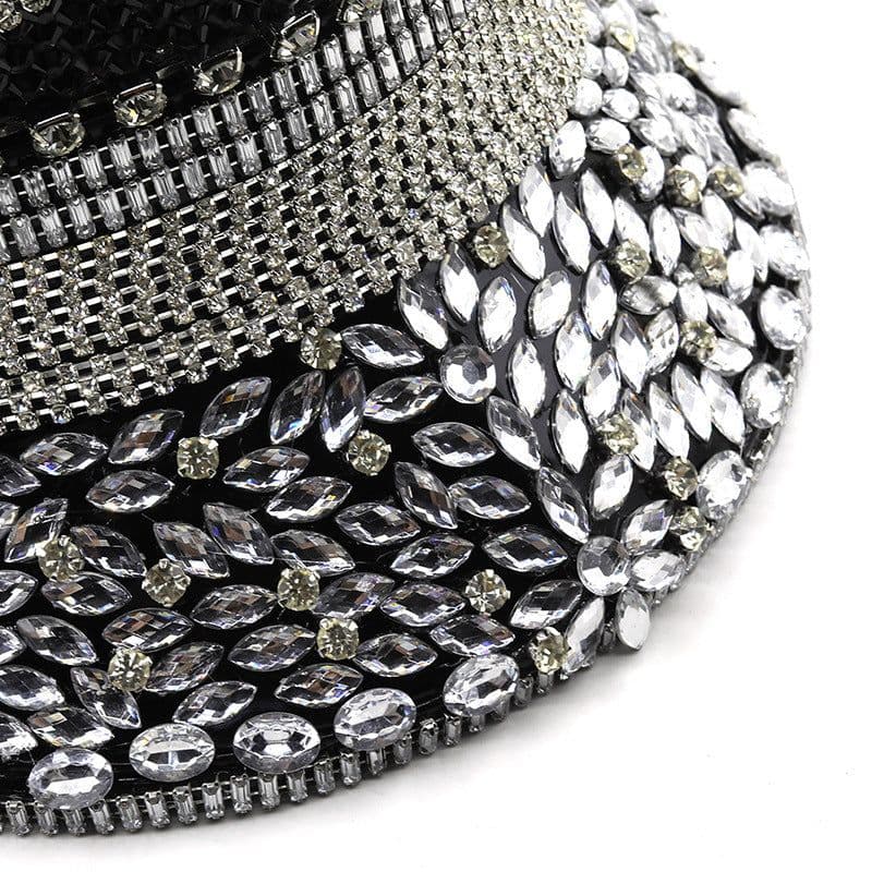 image-Women's Diamond Wedding Hat Silver Sequined Diamonds Photography Hat Peaked Cap Flat-top Hat Performance Cap