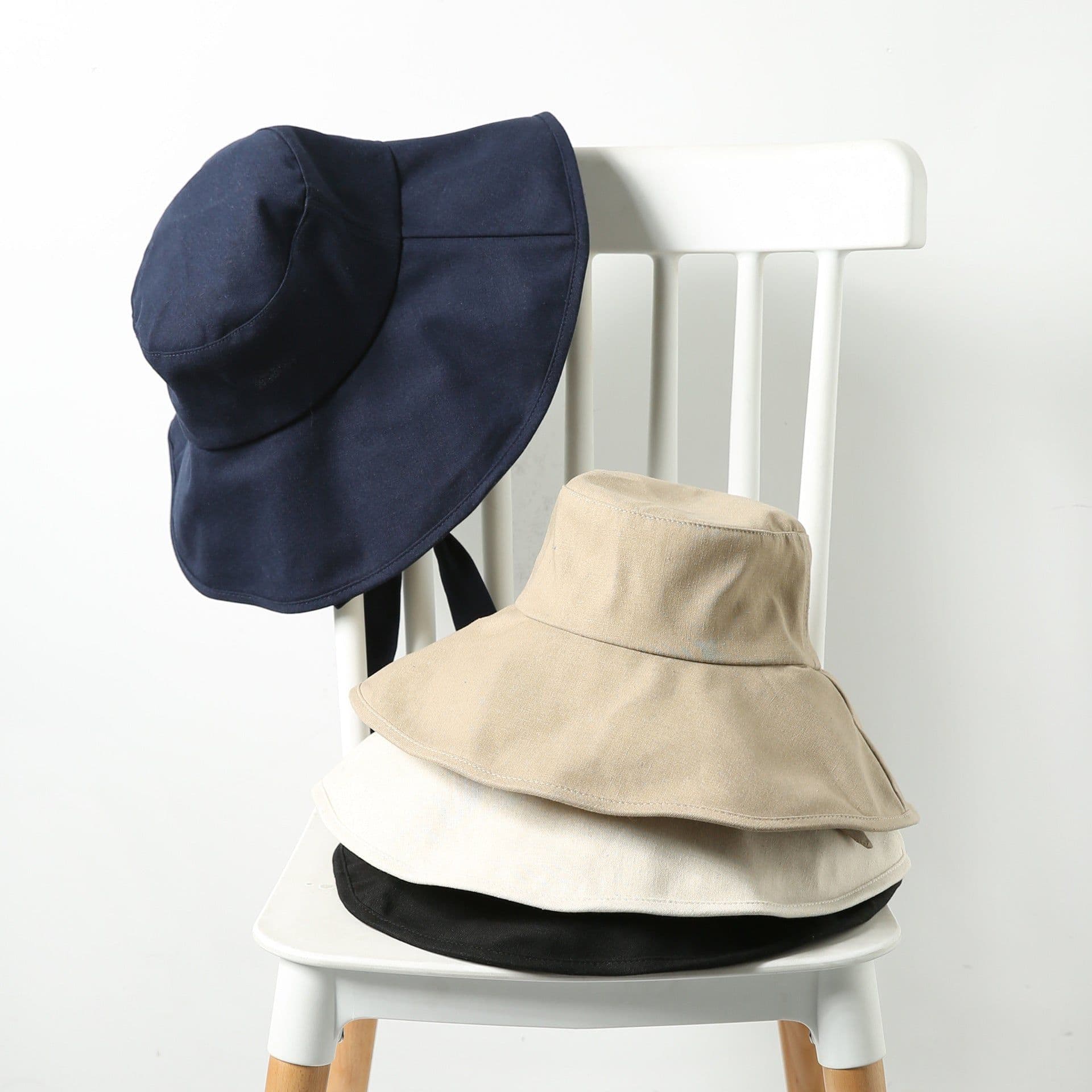 image-Solid Color Foldable Big Brim Lace-up Hat