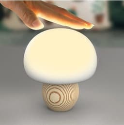 image-Silicone LED Night Lamp Brightness Adjustable Mushroom Pat Switch Wooden Base Timing LED Night Light For Children's Gift