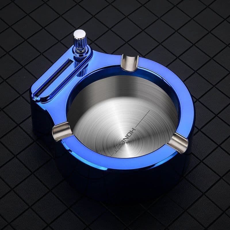 image-Large Cigarette Ashtray With Permanent Match Lighter Fancy Metal Ash Tray Set For Weed Cool Ashtrays For Cigars Outdoor Indoor Decor In Home Office