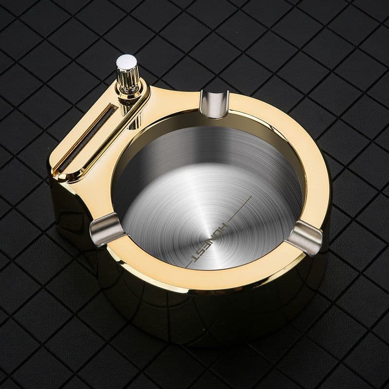 image-Large Cigarette Ashtray With Permanent Match Lighter Fancy Metal Ash Tray Set For Weed Cool Ashtrays For Cigars Outdoor Indoor Decor In Home Office