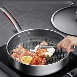 image-Stainless Steel Honeycomb Pan Cooking Skillet Steak Pan Saucepan