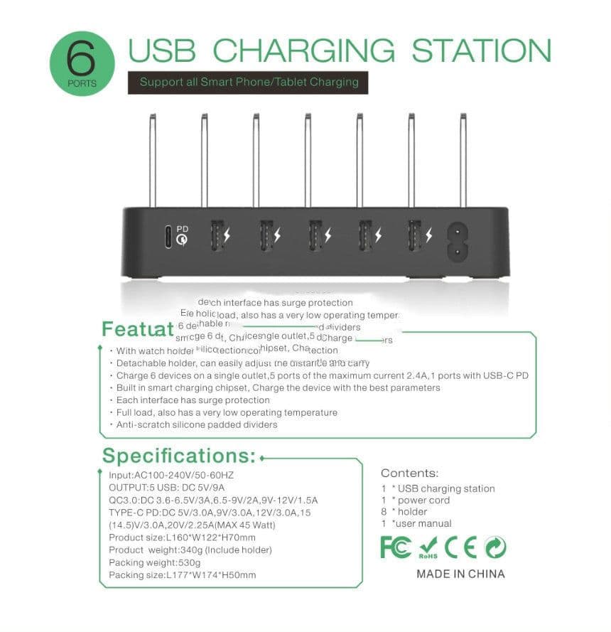 image-Lu57 6-Port Type-C Pd Usb Smart Charger Multi-Port Universal Fast Charging Station For Mobile Phones And Tablets