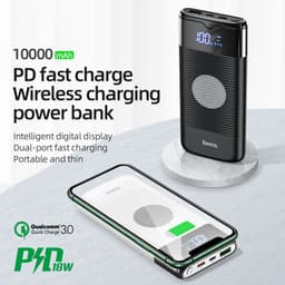image-Power Bank 10000mAh Wireless Charger Power Bank PD QC3.0 18W Fast Charging USB Power Bank External Battery