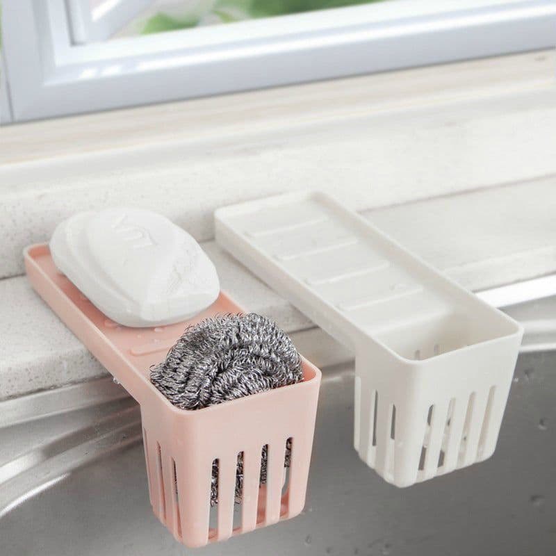 image-Sink Suction Cup Rack Cleaning Brush Rack Drain Kitchen Non-Perforated Sponge Spoon Soap Storage Rack