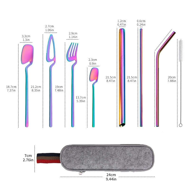 image-Stainless Steel Straw Combination Knife, Fork And Spoon Outdoor Travel Camping Portable Tableware Set