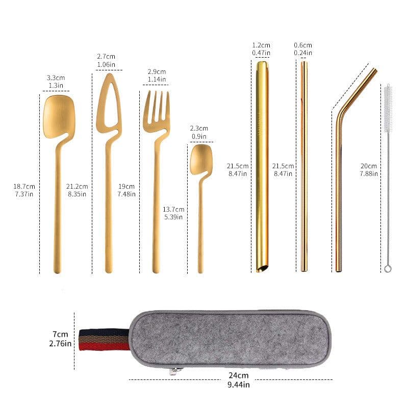 image-Stainless Steel Straw Combination Knife, Fork And Spoon Outdoor Travel Camping Portable Tableware Set
