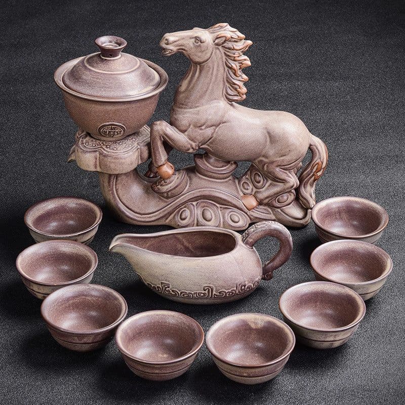 image-Kiln Stone Mill Lazy Anti-scalding Semi-gilt Silver Tea Set