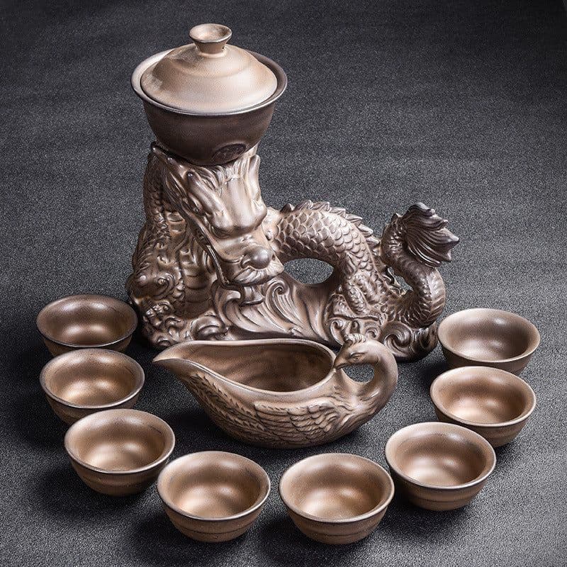 image-Kiln Stone Mill Lazy Anti-scalding Semi-gilt Silver Tea Set