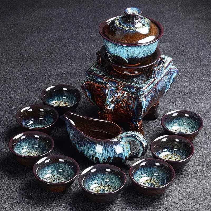 image-Kiln Stone Mill Lazy Anti-scalding Semi-gilt Silver Tea Set