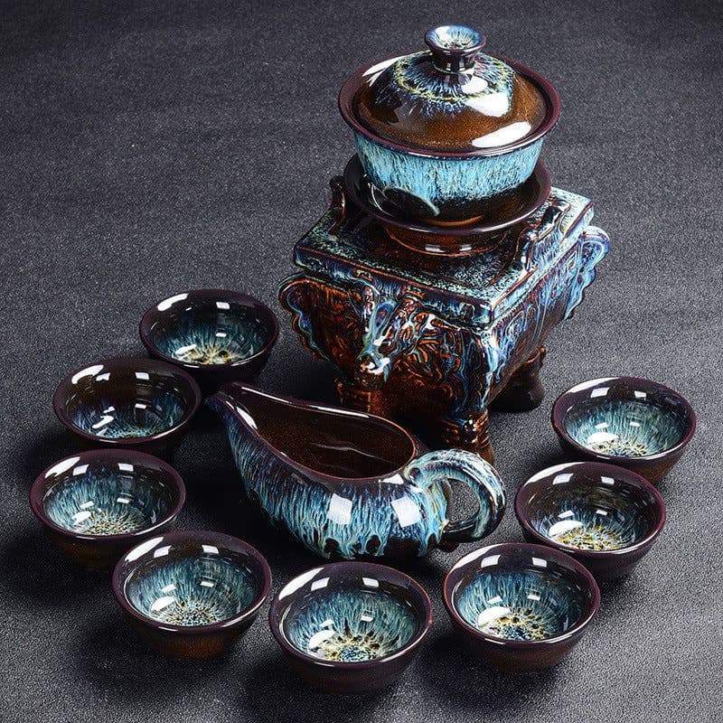 image-Kiln Stone Mill Lazy Anti-scalding Semi-gilt Silver Tea Set