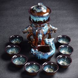 image-Kiln Stone Mill Lazy Anti-scalding Semi-gilt Silver Tea Set