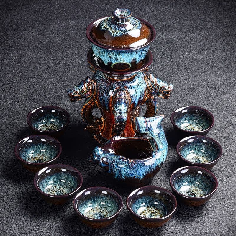 image-Kiln Stone Mill Lazy Anti-scalding Semi-gilt Silver Tea Set