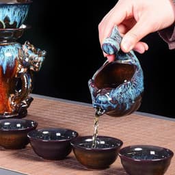 image-Kiln Stone Mill Lazy Anti-scalding Semi-gilt Silver Tea Set