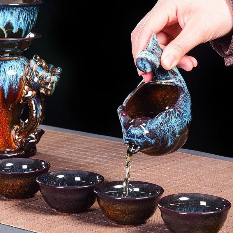 image-Kiln Stone Mill Lazy Anti-scalding Semi-gilt Silver Tea Set