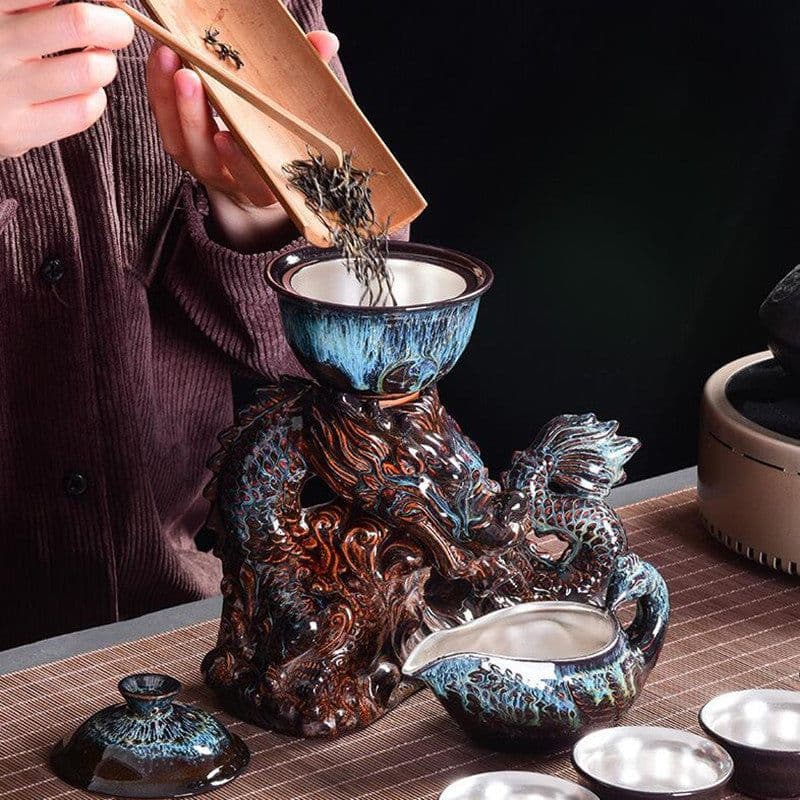 image-Kiln Stone Mill Lazy Anti-scalding Semi-gilt Silver Tea Set
