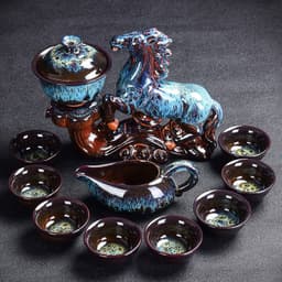 image-Kiln Stone Mill Lazy Anti-scalding Semi-gilt Silver Tea Set