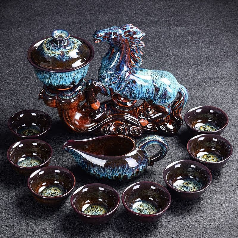 image-Kiln Stone Mill Lazy Anti-scalding Semi-gilt Silver Tea Set