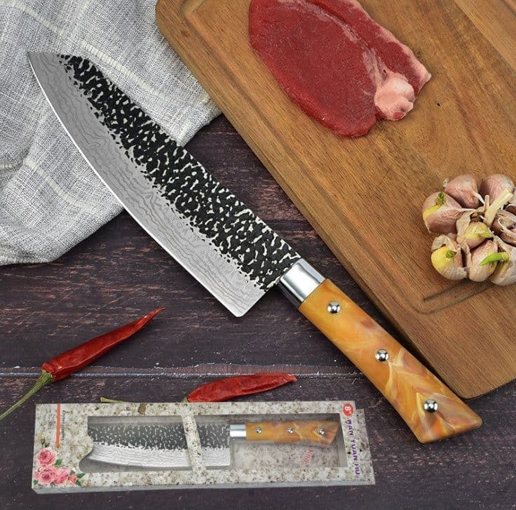 image-Stainless Chef's Knife Marbled Handle Diagonal Kitchen Knife Meat Slicing Knife Household Kitchen Knives