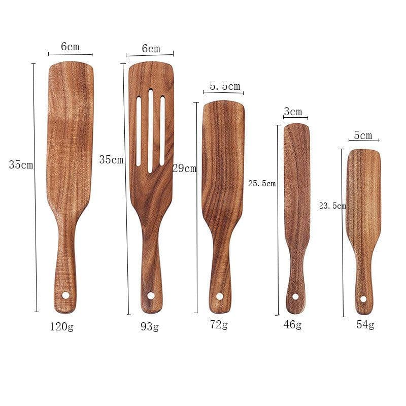 image-Acacia Teak Spatula Cooking kitchen Utensil Set Wooden Spurtles