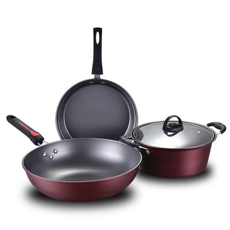 image-Factory Direct Sale Cookware Set Hao Li Three-Piece Cookware Non-Stick Pan Wok Soup Pot Frying Pan Gift Set Wholesale