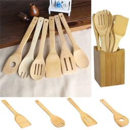 image-Bamboo Spatula Non-Stick Spatula Soup Spoon Salad Spoon Bamboo Spoon 6-Piece Set