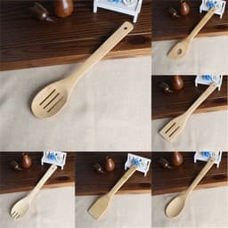 image-Bamboo Spatula Non-Stick Spatula Soup Spoon Salad Spoon Bamboo Spoon 6-Piece Set