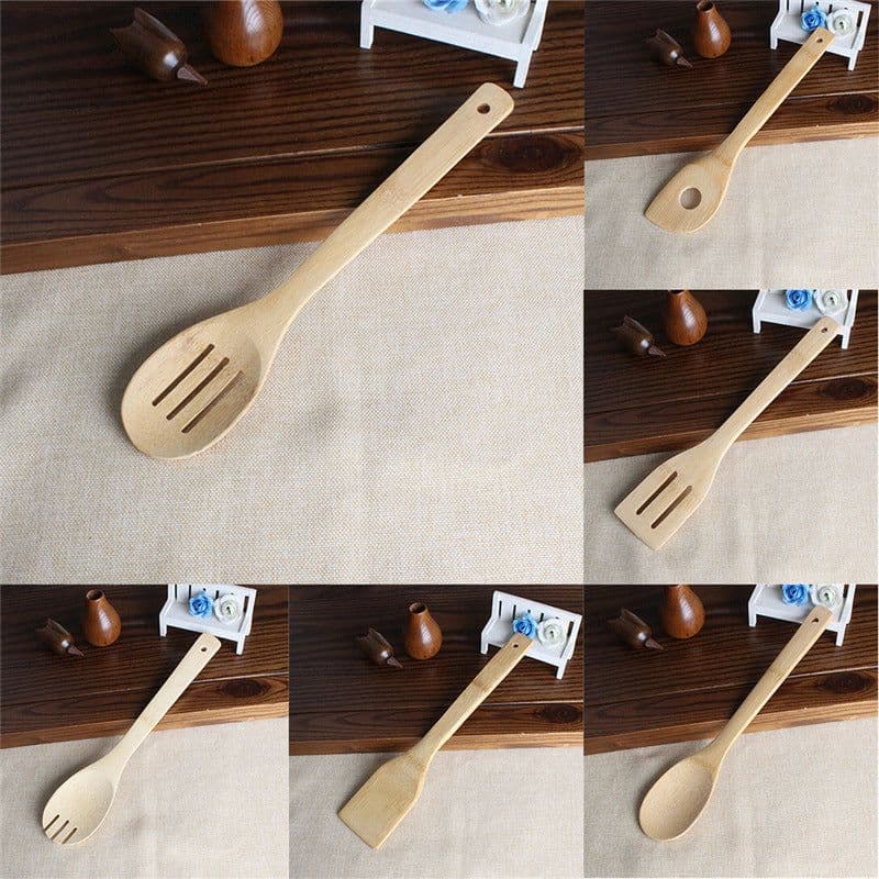 image-Bamboo Spatula Non-Stick Spatula Soup Spoon Salad Spoon Bamboo Spoon 6-Piece Set