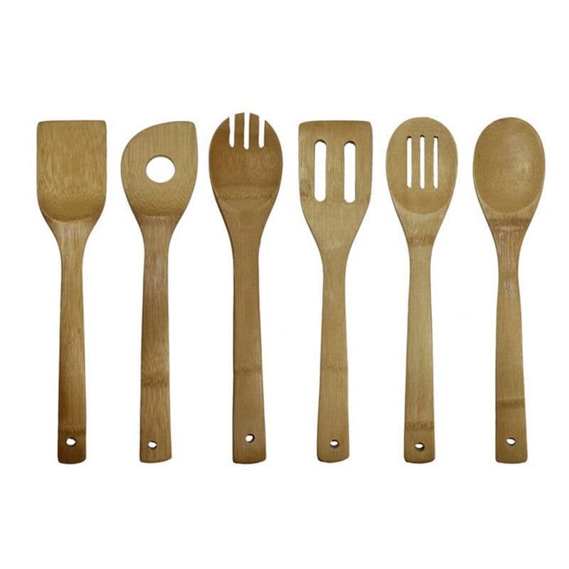 image-Bamboo Spatula Non-Stick Spatula Soup Spoon Salad Spoon Bamboo Spoon 6-Piece Set