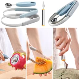 image-3 in 1 Fruit Carving Cutter Ball Digger DIY Kiwi Knife Watermelon Fruit Scoop Ice Cream Spoon Pastry Decor Tool