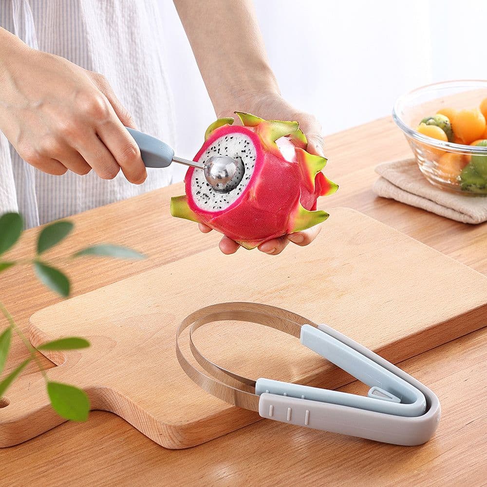 image-3 in 1 Fruit Carving Cutter Ball Digger DIY Kiwi Knife Watermelon Fruit Scoop Ice Cream Spoon Pastry Decor Tool
