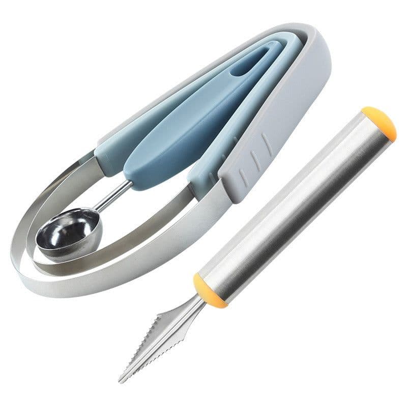 image-3 in 1 Fruit Carving Cutter Ball Digger DIY Kiwi Knife Watermelon Fruit Scoop Ice Cream Spoon Pastry Decor Tool