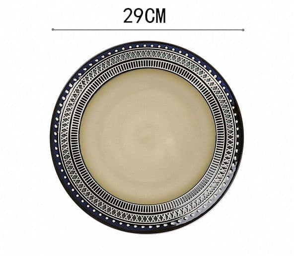 image-European Ceramic Tableware Set Relief Steak Plate Salad Bowl Rice Bowl Western Restaurant Fish Plate Cup