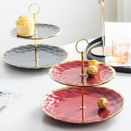 image-Nordic Minimalist Home Phnom Penh Creative Ceramic Skewer Double-Layer Fruit Plate