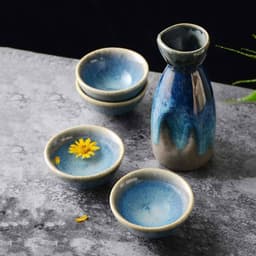 image-Vintage Japanese Ceramic Pot Liquor Glass 1 Jar 4 Cups Home Bar Sake White Glass Bottle