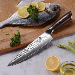 image-Chef'S Knife 8 Inch Household Color Wooden Handle Forged Hammered Stainless Steel Slicing Knife Kitchen Knives