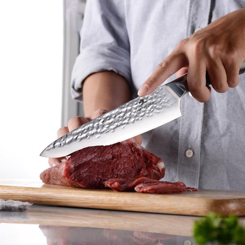 image-Chef'S Knife 8 Inch Household Color Wooden Handle Forged Hammered Stainless Steel Slicing Knife Kitchen Knives