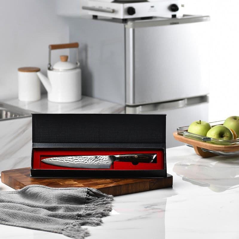 image-Chef'S Knife 8 Inch Household Color Wooden Handle Forged Hammered Stainless Steel Slicing Knife Kitchen Knives