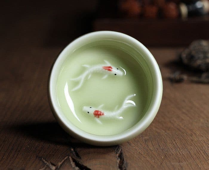 image-Celadon Tea Set, Tasting Cup, Small Fish Tea Cup, Geyao Ice Cracked Glazed Carp Cup, Small Tea Bowl